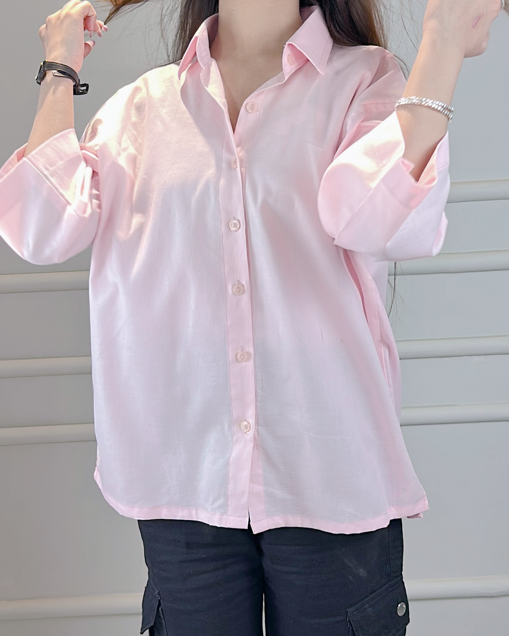 Boxy pink button down shirt