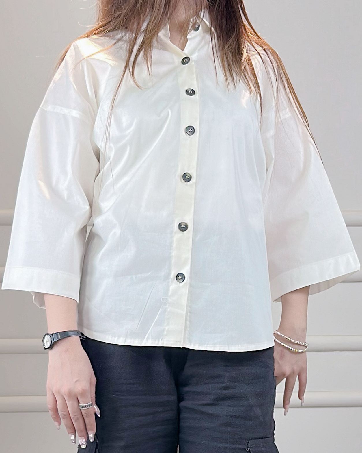 Boxy white button down shirt 